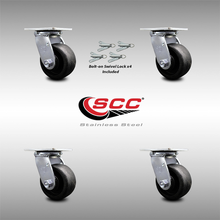 Service Caster 4 Inch SS Glass Filled Nylon Swivel Caster Set with Ball Bearing and Swivel Lock SCC-SS30S420-GFNB-BSL-4